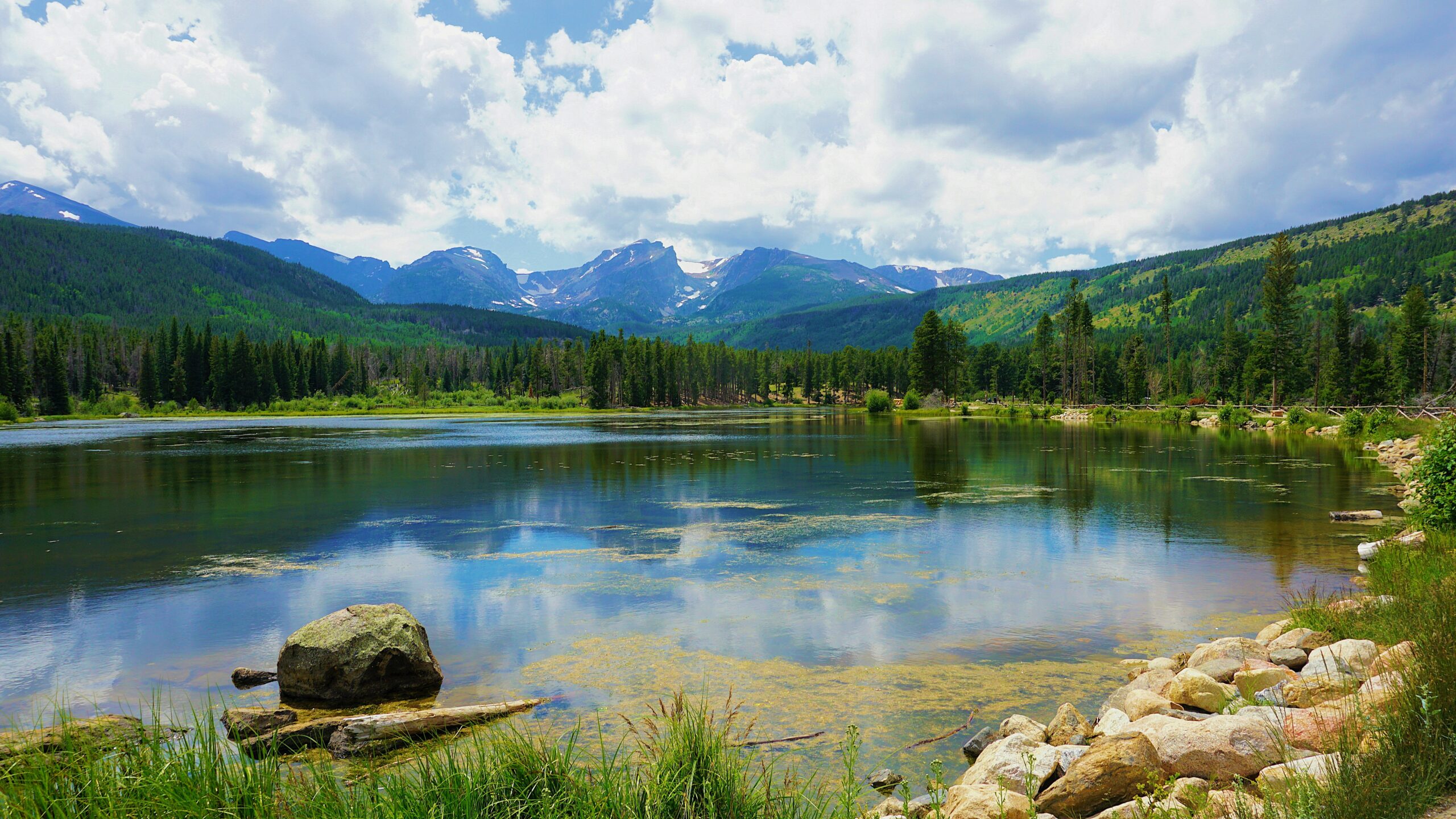 Places to see in Colorado, green trees near lake under white clouds and blue sky during daytime