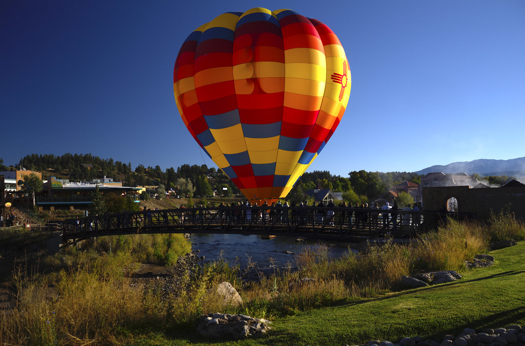 Hot air balloon, bridge, river, pagosa springs, Colorado, places to see