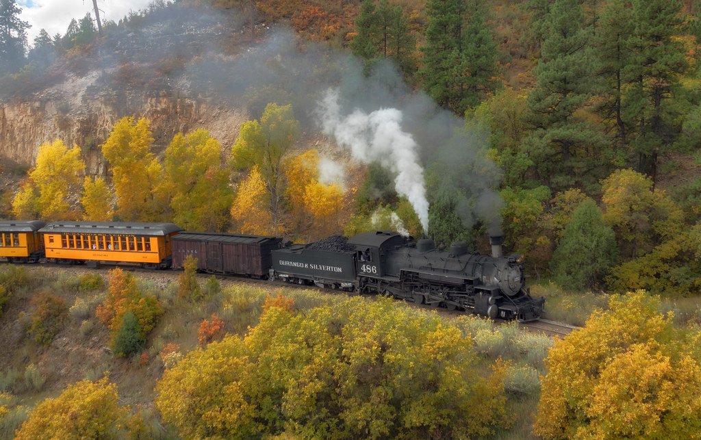 Railroad, mountains, train, fall color, Durango, Silverton, Colorado, places to see